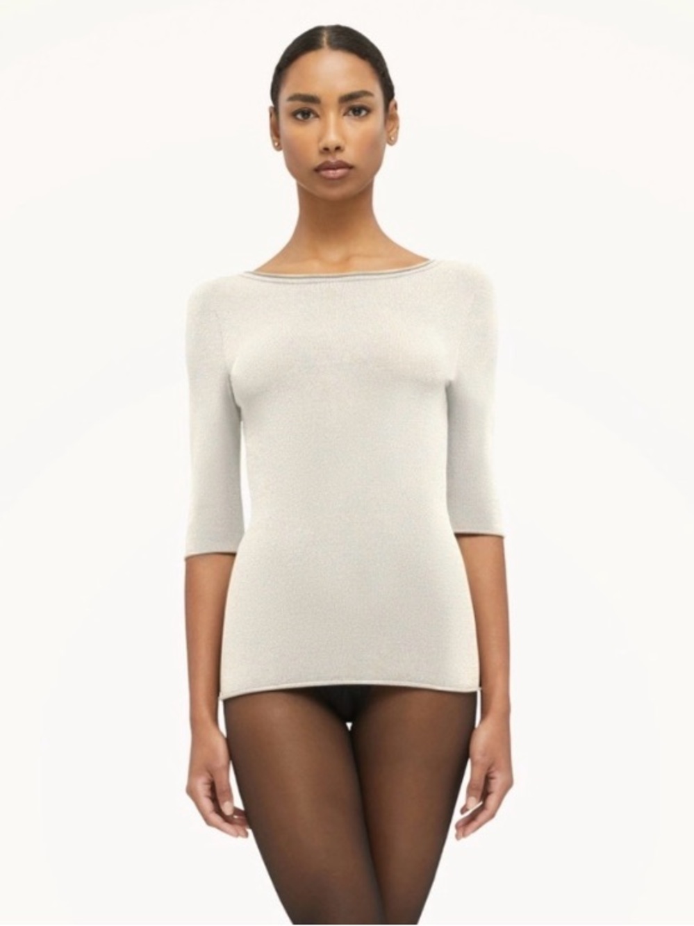 Wolford Ecru Viscose Knit Short Sleeve Top